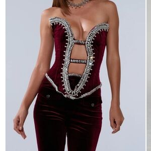 AKIRA Burgundy Embellished Bodysuit